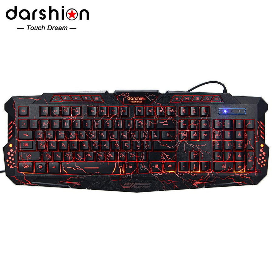 Darshion M300 Russian/English Backlit Keyboard LED USB Wired Colorful Breathing Waterproof Computer Crack Gaming Keyboard