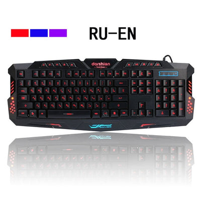 Darshion M300 Russian/English Backlit Keyboard LED USB Wired Colorful Breathing Waterproof Computer Crack Gaming Keyboard