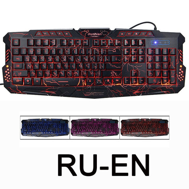 Darshion M300 Russian/English Backlit Keyboard LED USB Wired Colorful Breathing Waterproof Computer Crack Gaming Keyboard